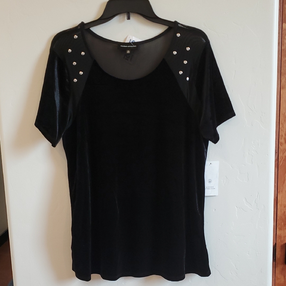 Black Velvet Mesh Short Sleeve Top NWT
